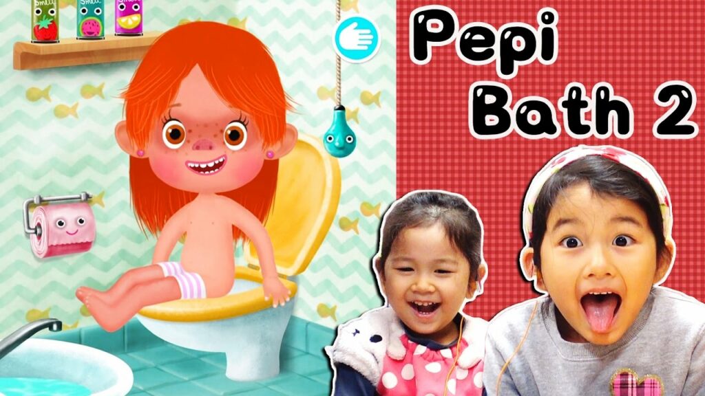 ●普段遊び●親子ゲーム実況!【Pepi Bath2】トイレ、風呂、歯磨き、洗濯…お世話ごっこ遊び☆まーちゃん【5歳】おーちゃん【3歳】